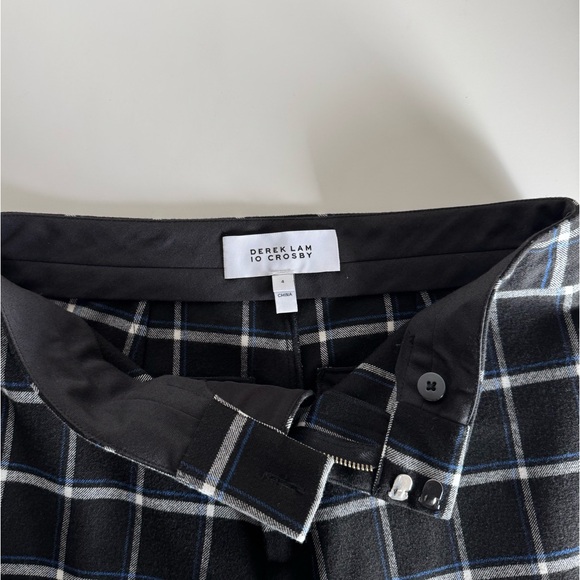 NWOT Derek Lam 10 Crosby High-Waist Grid-Print Flared-Leg Crepe Pants - Picture 6 of 10